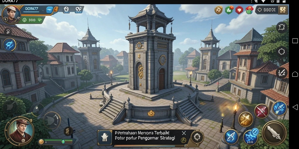 Screenshot DORA77 menampilkan gameplay Tower Defense yang intens dan menawan.
