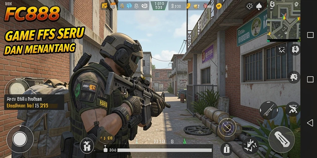 Screenshot gameplay FC888 menampilkan aksi tembak-menembak yang intens.