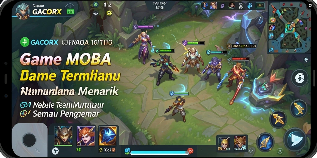 Screenshot utama GACORX menunjukkan karakter hero dalam pertempuran seru.