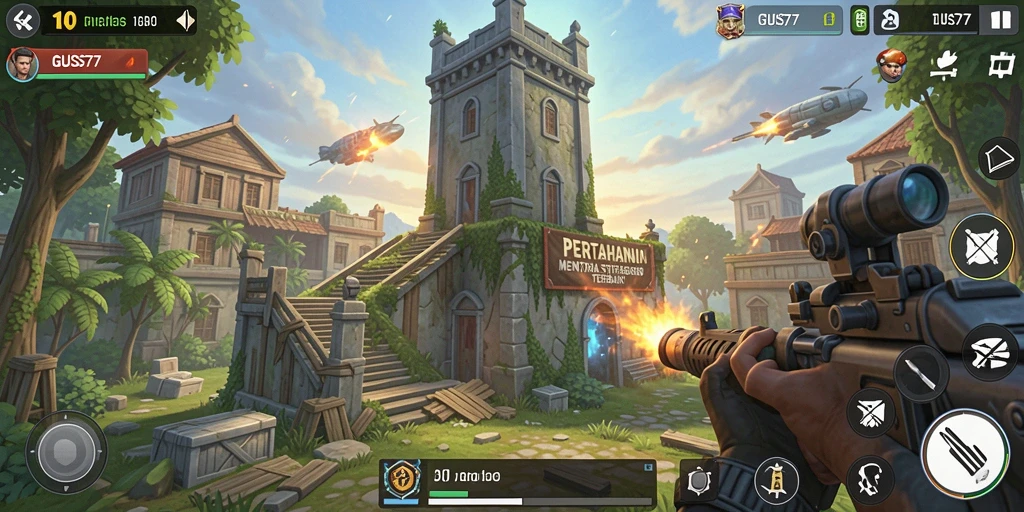 Tampilan gameplay GUS77 yang mendebarkan dalam momen pertahanan menara.
