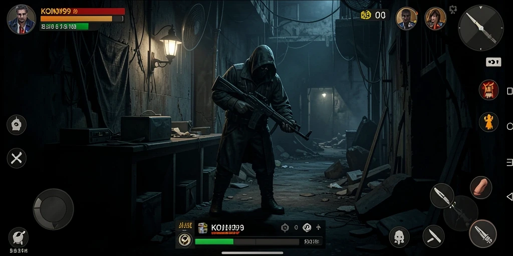 Screenshot menampilkan suasana mencekam dalam gameplay KOIN99.