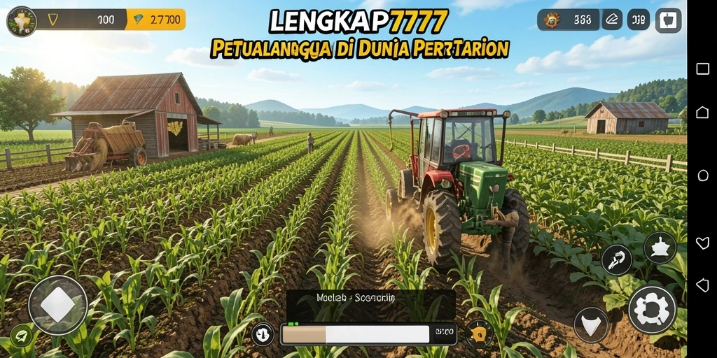 Tangkapan layar dari gameplay LENGKAP777 yang menunjukkan ladang yang subur dan indah.