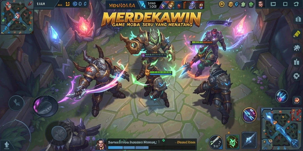 Tampilan gameplay seru dalam MERDEKAWIN dengan pertarungan tim yang mendebarkan.