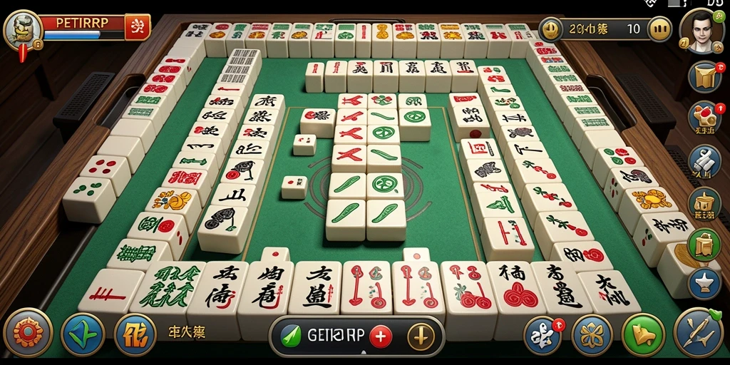 Tampilan menarik dari gameplay PETIRRP dengan ubin Mahjong berwarna-warni.