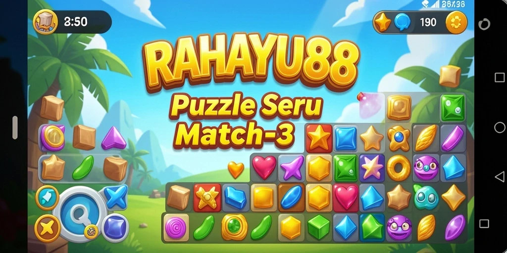 Tampilan gameplay seru RAHAYU88 dengan tantangan Match-3.