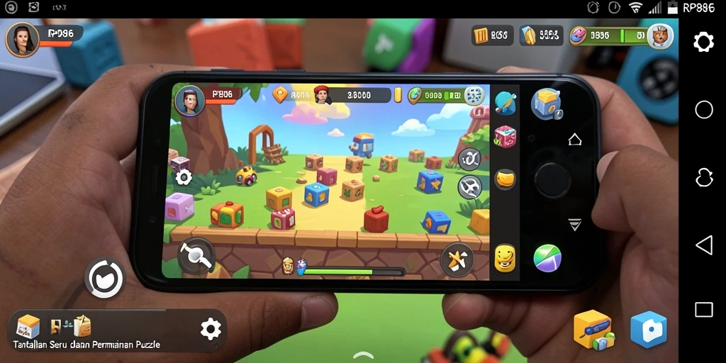 Screenshot utama RP886 menunjukkan gameplay Puzzle yang penuh warna.