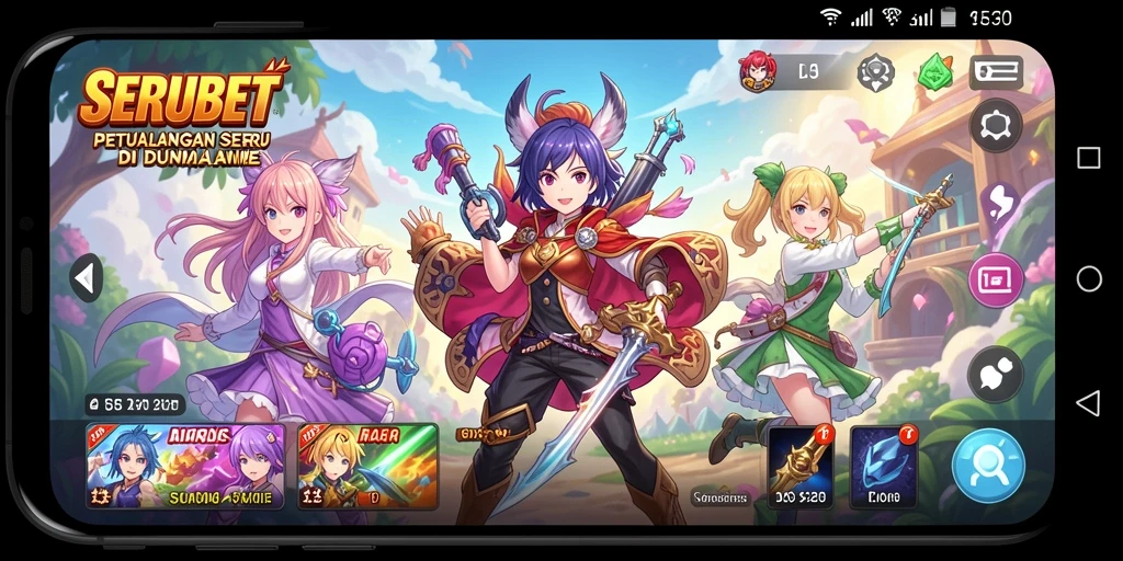 Tampilan gameplay SERUBET dengan karakter Anime yang dinamis.