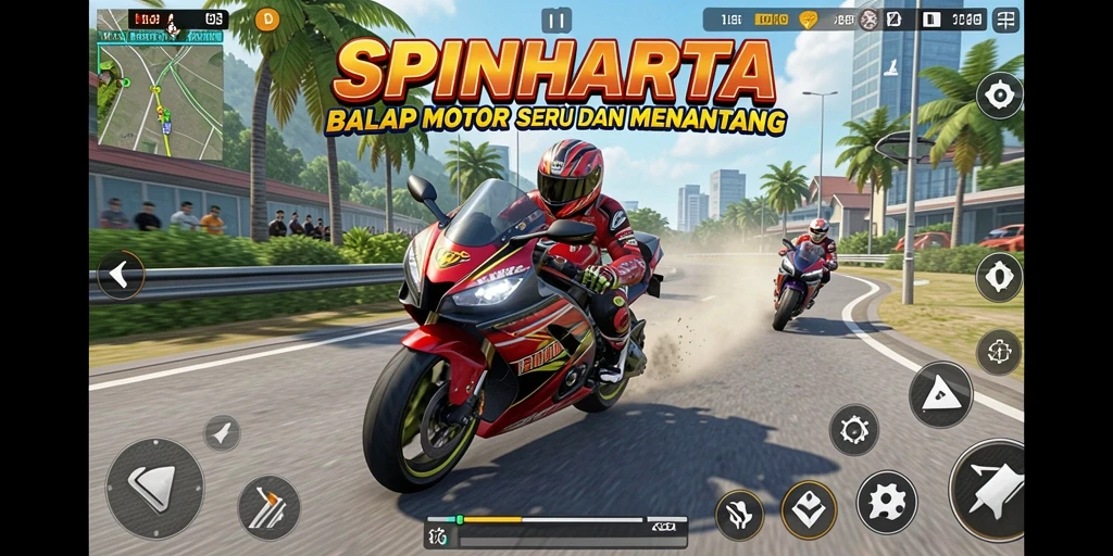 Tampilan gameplay balap motor yang seru dan mendebarkan.